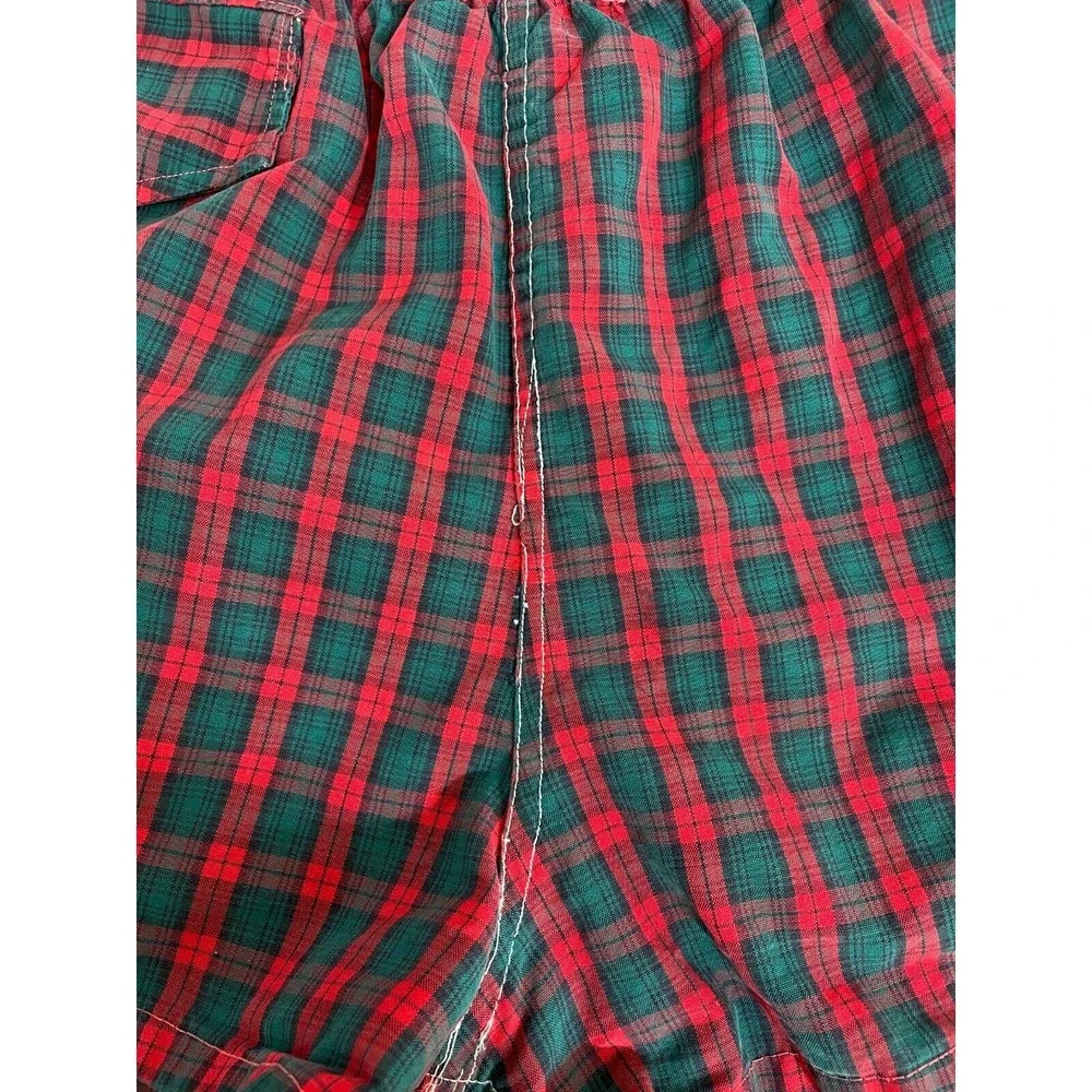 Vintage 50s 60s Campus Swim Shorts Mens S Red Green Plaid Trunks Beach Lined